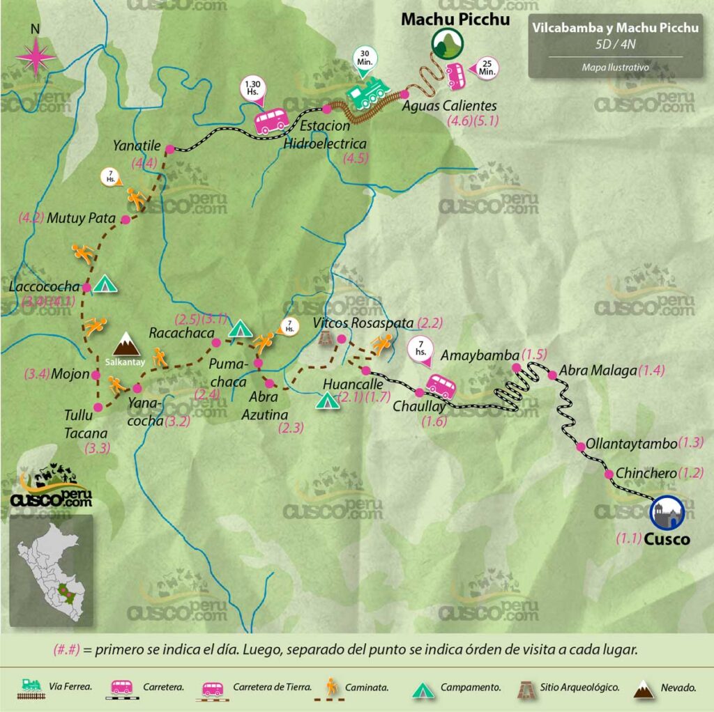 Mapa del tour Vilcabamba y Machu Picchu 5d 4n