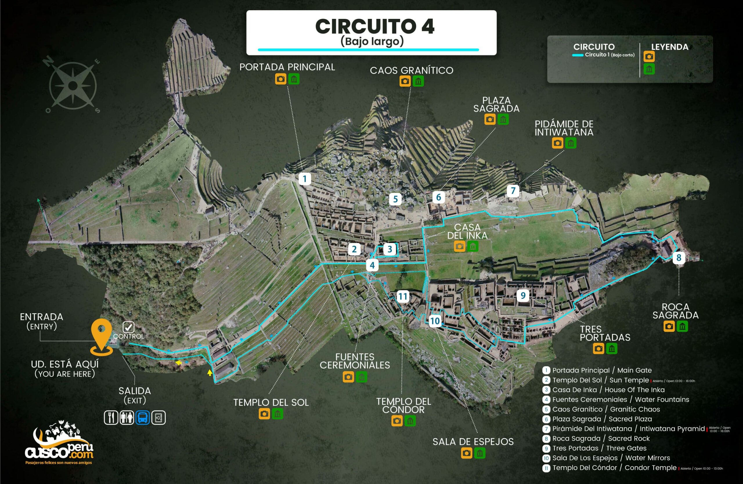 Map of circuit 4 in Machu Picchu