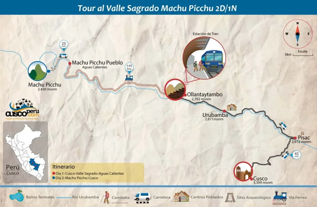 Mapa Tour Valle Sagrado y Machu Picchu 2d/1n