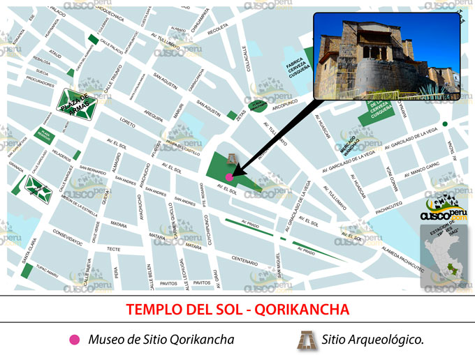 Mapa de localização do Qoricancha - Templo do Sol