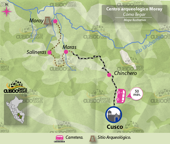 Map to Moray from Cusco. Source: CuscoPeru.com