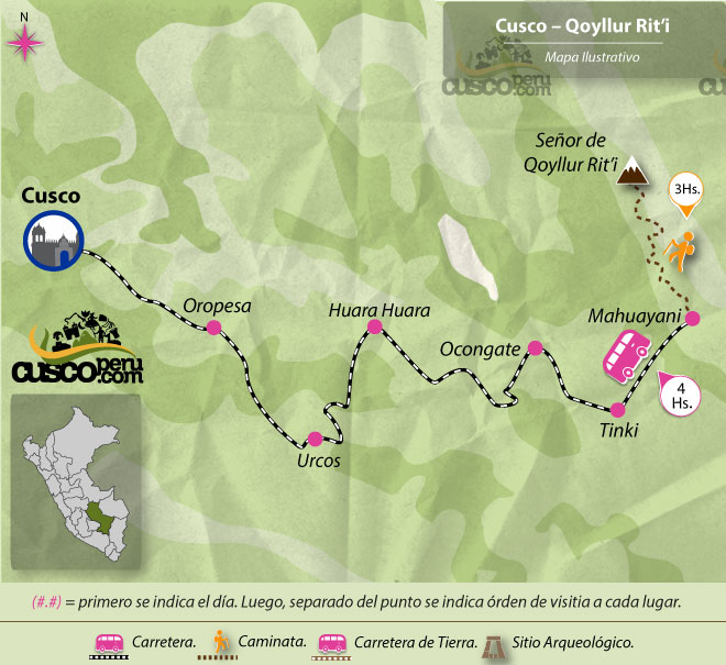 Mapa para chegar ao Santuário do Senhor de Qoyllur Rit'i. Fonte: CuscoPeru.com