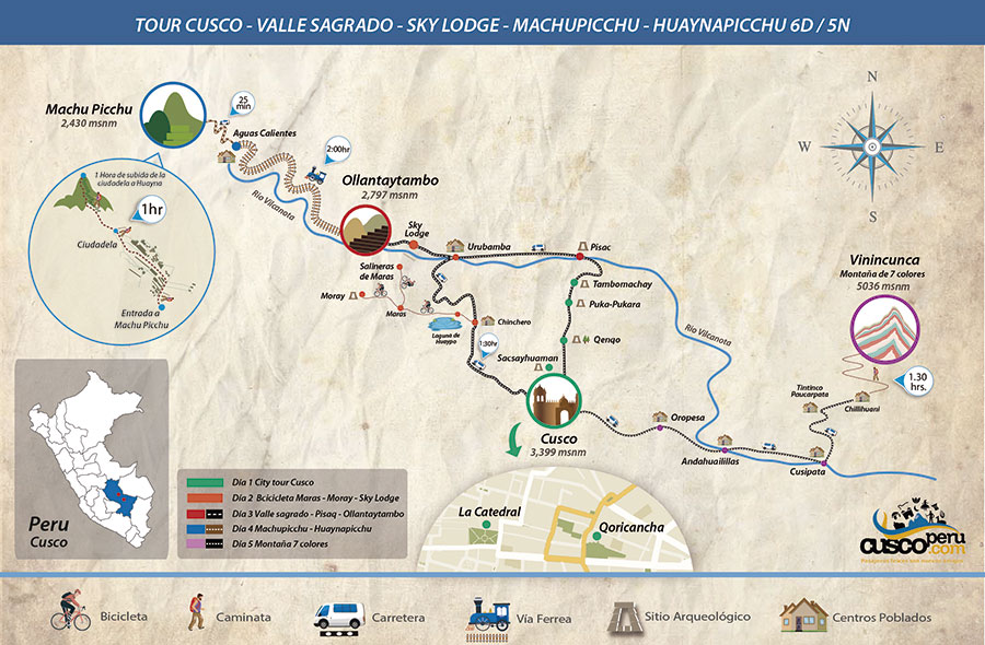 Mapa Cusco - Valle Sagrado - Sky Lodge - Machu Picchu + Huaynapicchu 6d 5n