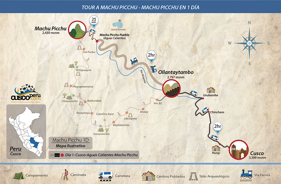 Mapa Tour A Machu Picchu - Machu Picchu En 1 Día & Tour Económico A Machu Picchu 1 Día