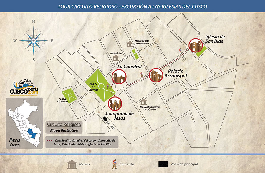 Mapa Tour Circuito Religioso Excursión A Las Iglesias Del Cusco
