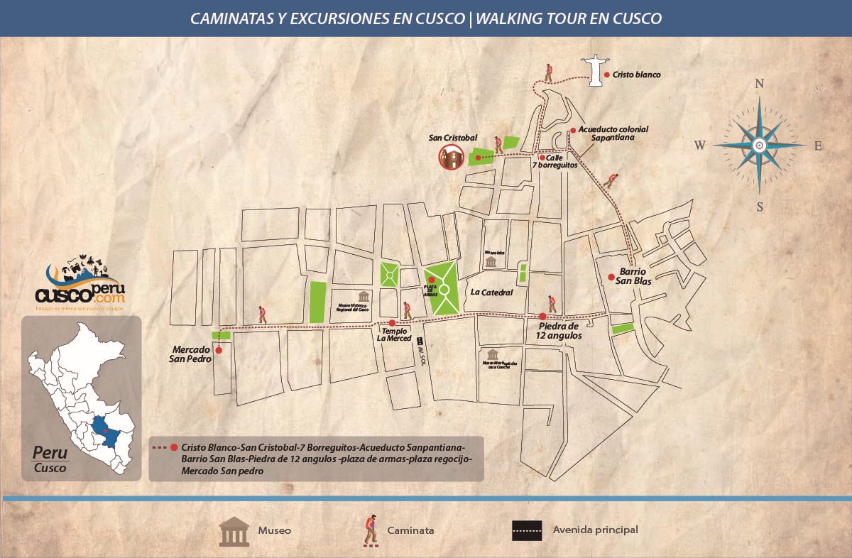 Mapa Caminatas Y Excursiones En Cusco Walking Tour En Cusco 1d