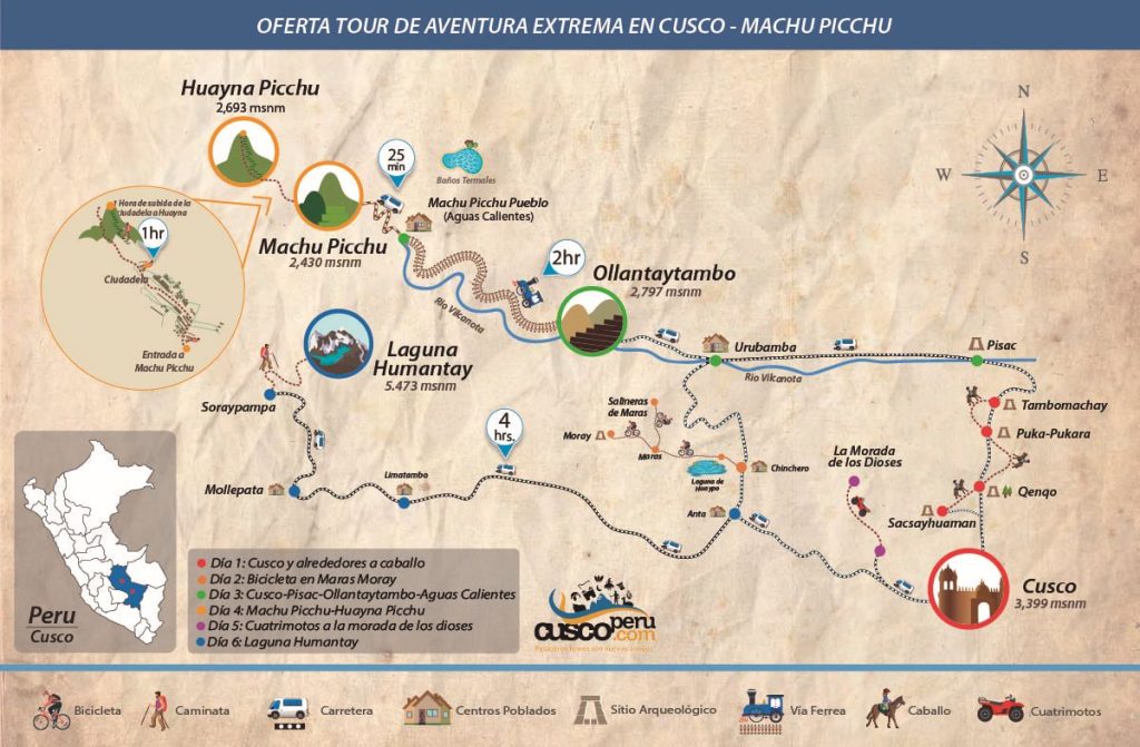 Mapa Oferta Tour De Aventura Extrema En Cusco - Machu Picchu 6d 5n