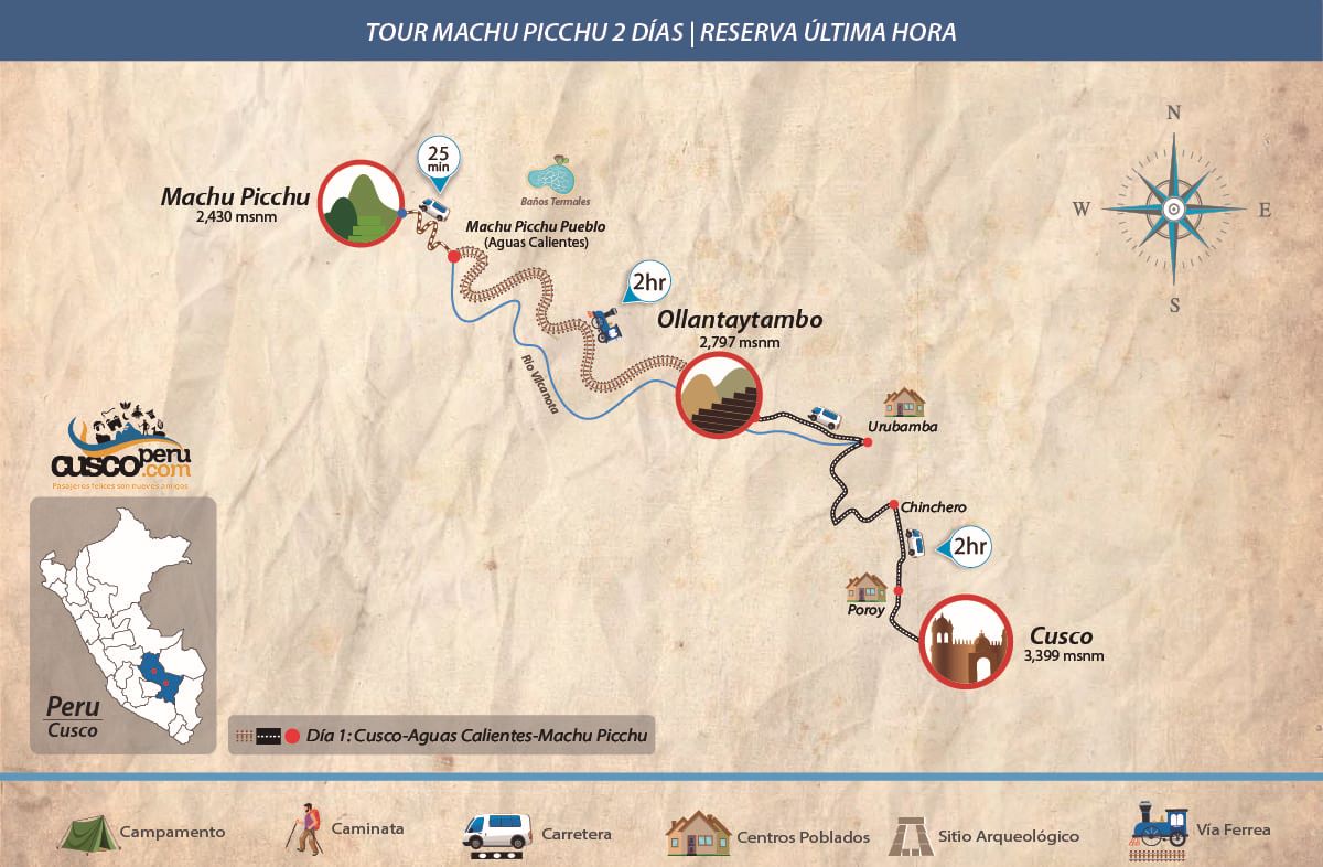 Mapa Tour Machu Picchu 2 Días | Reserva Última Hora