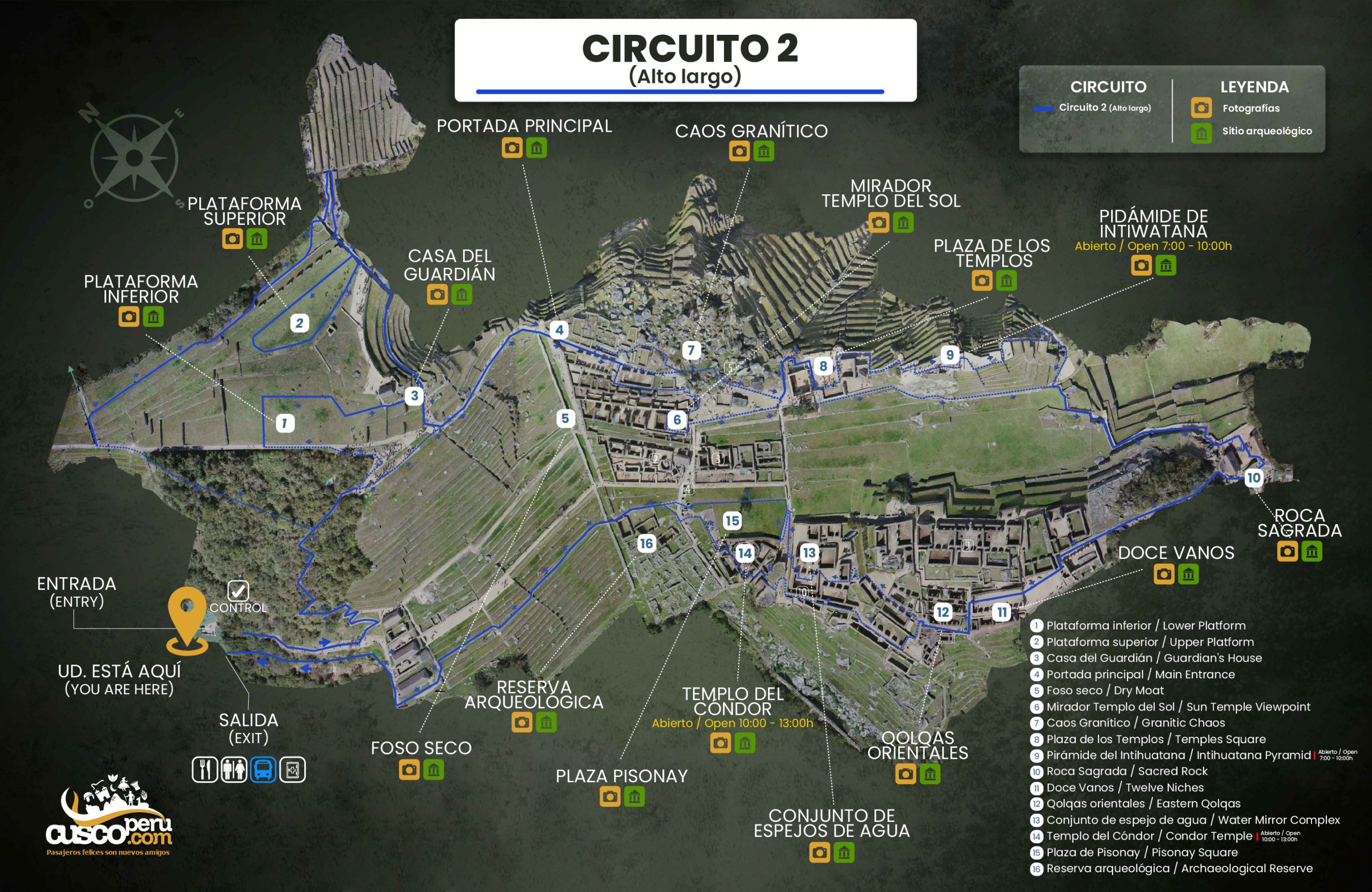 Map of Circuit 2 at Machu Picchu. Source: CuscoPeru.com