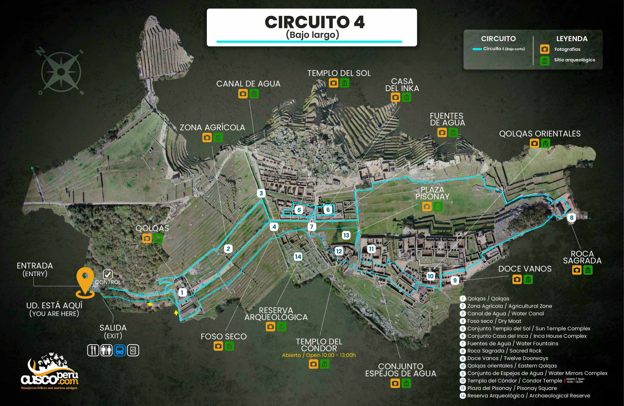 Mapa del Circuito 4 en Machu Picchu. Fuente: CuscoPeru.com